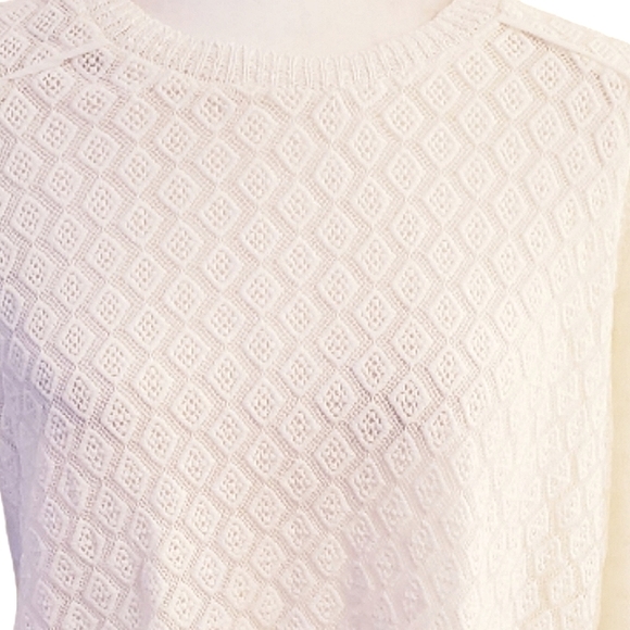 Lucky Brand Layered Mixed Media Linen Blend Sweater Medium Ivory - Picture 4 of 11